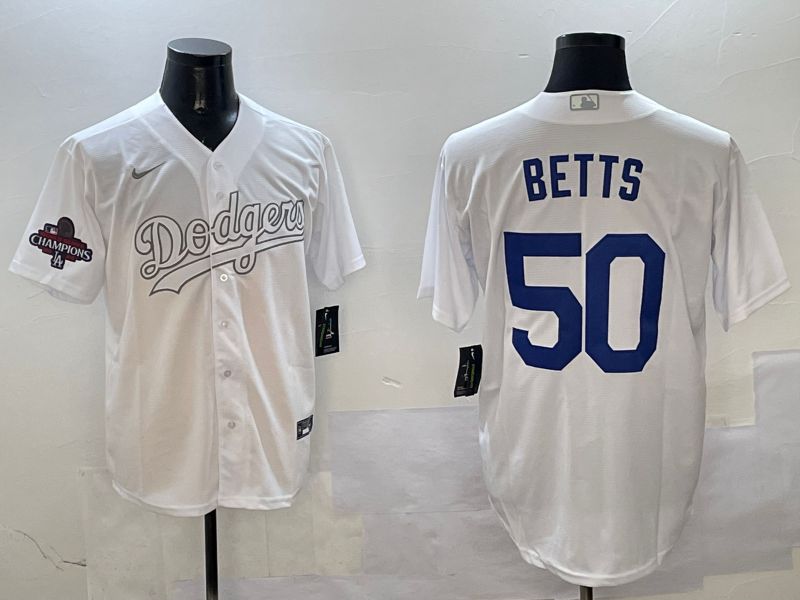 Men Los Angeles Dodgers #50 Betts White Fashion Edition Game 2025 Nike MLB Jersey style 2
